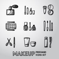 Set of makeup freehand icons Vector