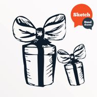 Hand drawn gift box Sketched present with bow