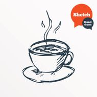 Hand drawn coffee cup Sketched hot tea drink