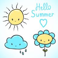 Cute vector sun cloud flower