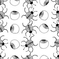 Seamless black and white pattern with beetle