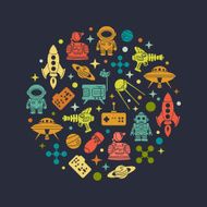 Retro Sci-Fi vector decorating design N7