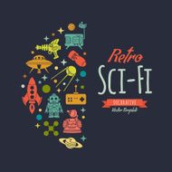Retro Sci-Fi vector decorating design N12