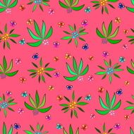 vector flowers and leaves on a pink