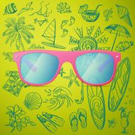 Pink Ladies Sunglasses and hand draw tourist icon