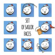 Set of Sailor Faces Smiles Fun