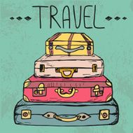 Template with stack of hand drawn suitcases