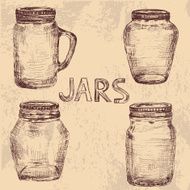 Set of hand drawn vintage jars