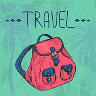 Template with hand drawn backpack and palms