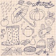 Set of doodle style autumn items and symbols