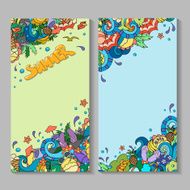 Vector banner templates set with doodles summer theme