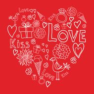 Valentine&#039;s day greeting card design with hand drawing doodles