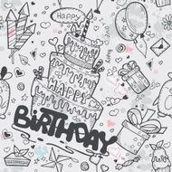Seamless texture of the birthday with a cake balloons rockets