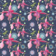 seamless floral background with pink lilies N2