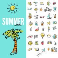 Set of vector doodle summer icons N3