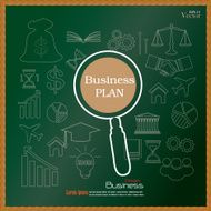 business plan business concept icons on chalkboard sketch busine