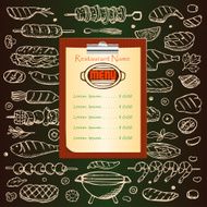 Restaurant menu with grill-barbecue hand drawn doodle elements N4