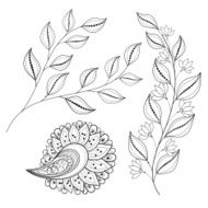 Vector Set of Monochrome Contour Flowers and Leaves N3
