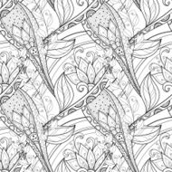 Vector Seamless Monochrome Floral Pattern N161