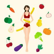 Slim girl fresh fruits and vegetables Proper lifestyle