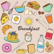 Set of doodle style food for breakfast