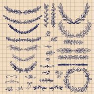 Set of decorative hand drawn floral elements