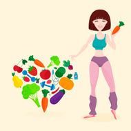 Slim athletic girl fresh vegetables and fruits proper lifes N2