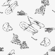 Seamless background with rollers skateboards helmets boots