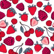 Seamless pattern with strawberry raspberry and cherry
