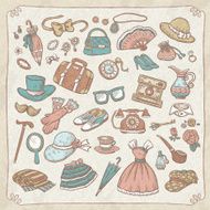 retro colorful hand drawn style fashion elements