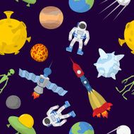 Space cartoon seamless pattern Vector background Astronaut and