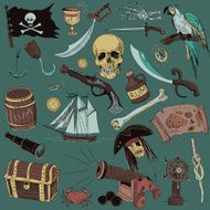 colored Pirates set Hand drawn