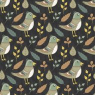 Vector seamless pattern with birds and leaves N4