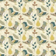 Vector seamless pattern with birds and leaves N5