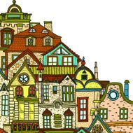 Hand-drawn background with old town
