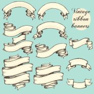 Vintage ribbon banners hand drawn set