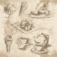 Ice cream on the wooden background