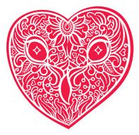 richly decorated owl heart shaped head