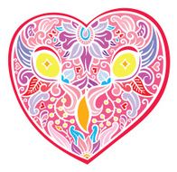 richly decorated owl heart shaped head N2