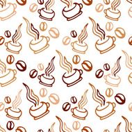 Hot steaming coffee cups seamless pattern background for cafe