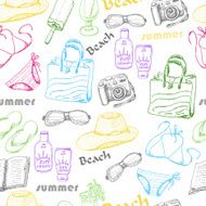 Seamless pattern with colored summer elements in sketch style