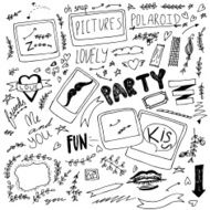 Set of hand drawn polaroid party items