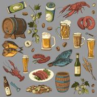 colored beer hand drawing set of vector sketches