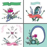 Holiday Doodle floral card Vintage Hand sketchy set