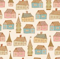 Seamless original pattern with decorative houses N2