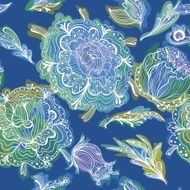 Creative Blue Romantic Pattern with Glowing Flowers