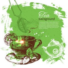 Tea vintage background Hand drawn sketch illustration Menu des N16