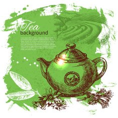 Tea vintage background Hand drawn sketch illustration Menu des N21