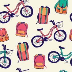 Vector seamless pattern Bicycles and backpacks