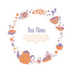 Elegant set of hand drawn tea and cakes N2